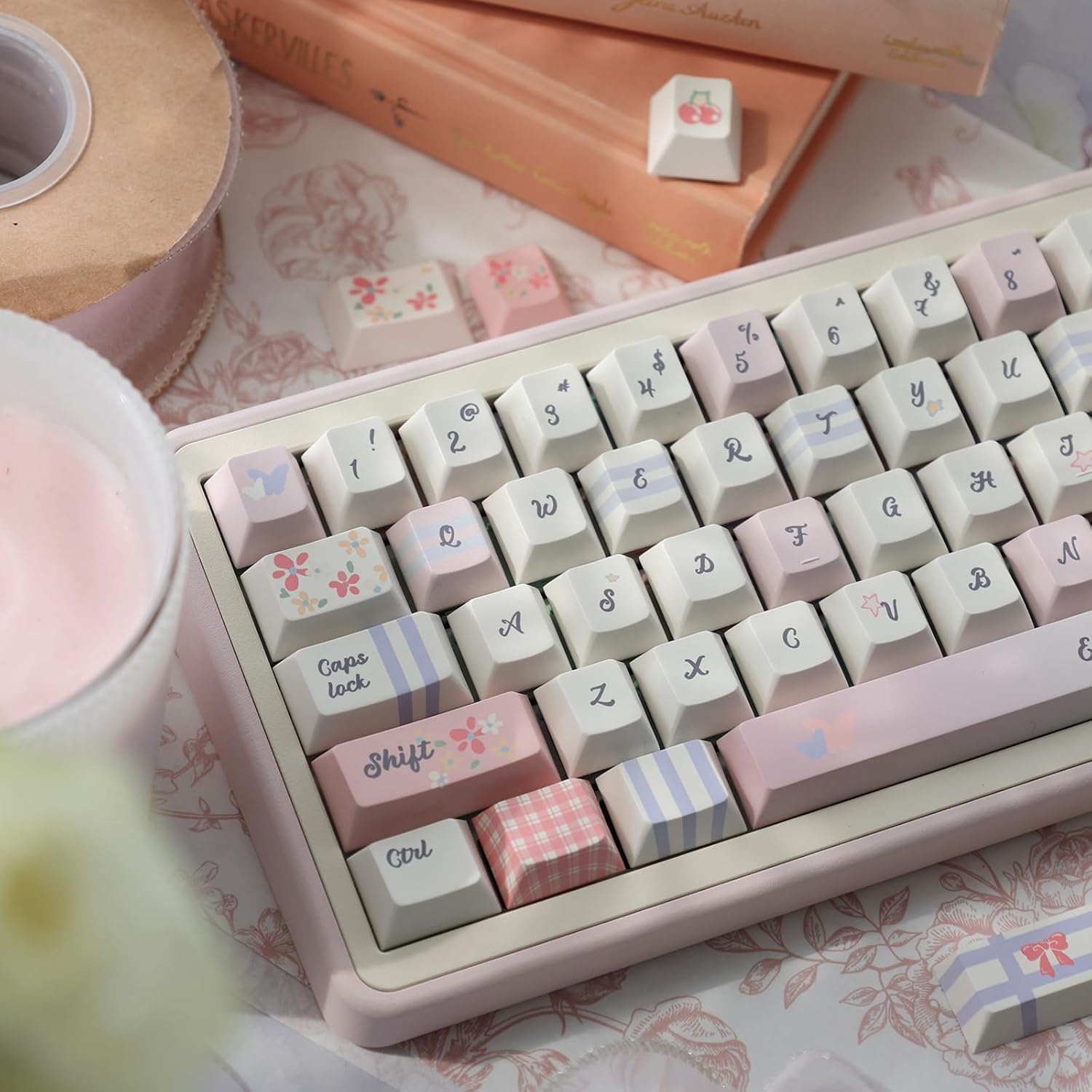 Sumgsn 152 Keys Pink Keycaps Dye Sub PBT Custom Keycap Set Fit for 60% 65% 75% 95% Mechanical Keyboard Cherry Mx Switches Mechanical Keyboard