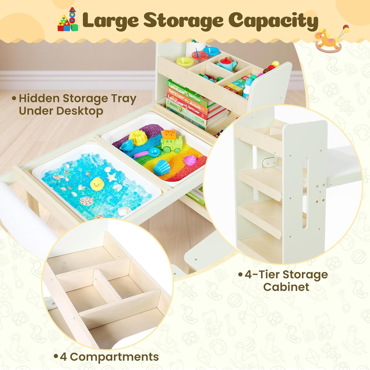 Kids Sensory Table and Chairs Set, Sand & Water Table for Kids Ages 3-8 & Montessori Wooden Baby Walker