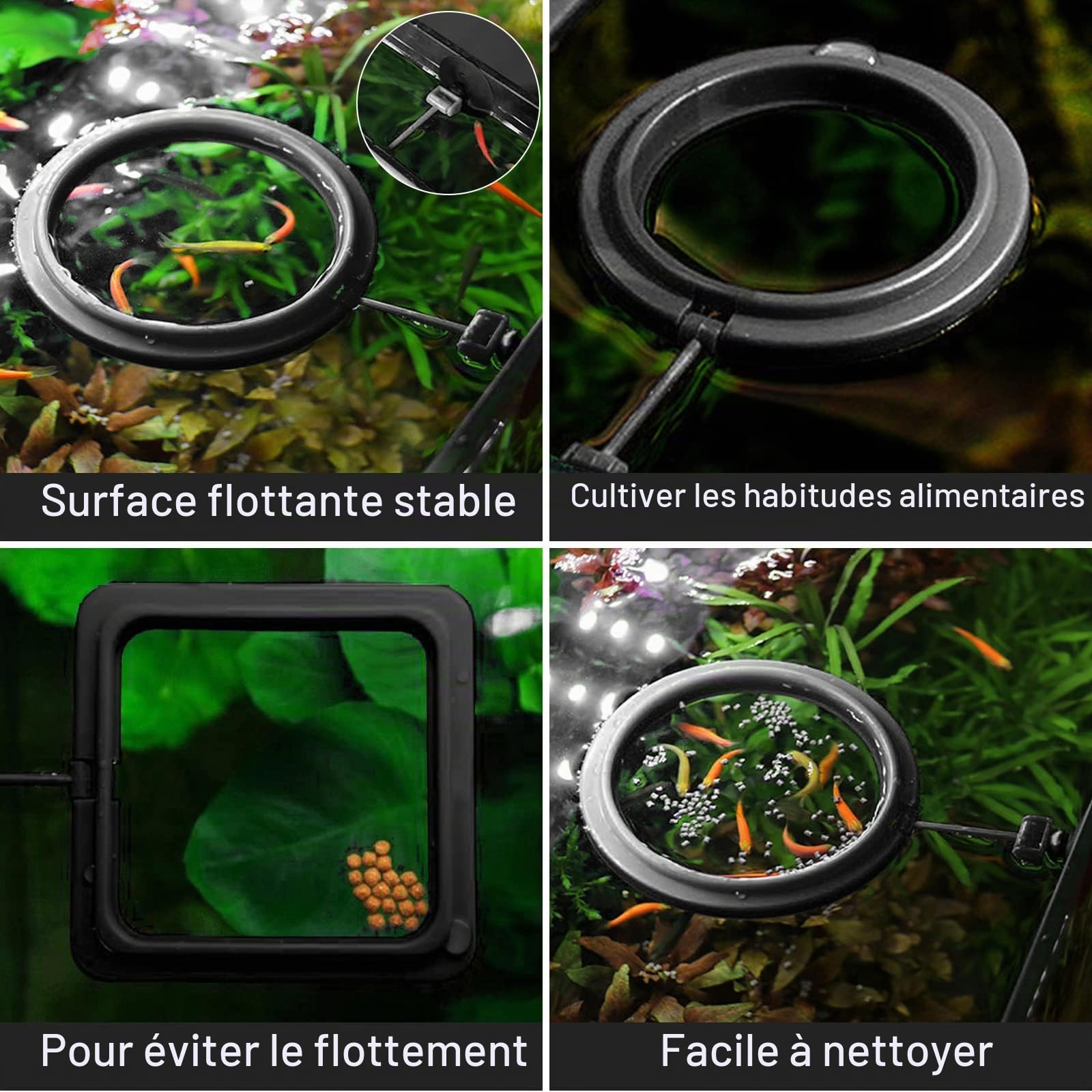 cobee Anneau de Nourriture pour Poissons, 2 pièces Distributeur de Nourriture pour Poissons Aquarium réservoir Accessoires Tortue Distributeur de Nourriture Cercle pour Guppy, bettas (Noir)
