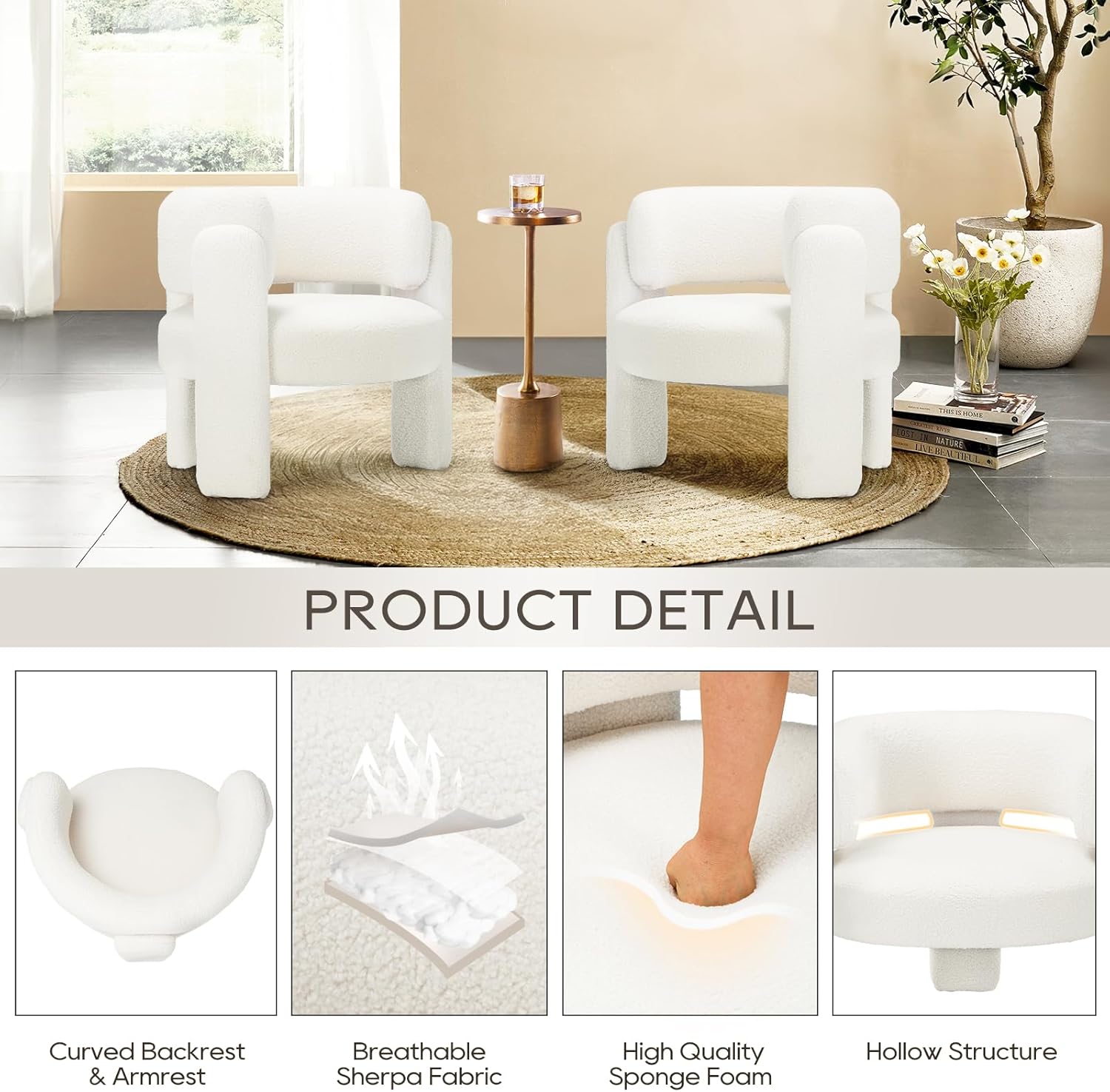 COLAMY Modern Accent Chair, Upholstered Barrel Chair, Comfy Sherpa Side Arm Chair with 3 Legs for Living Room, Bedroom, Reading, Cream