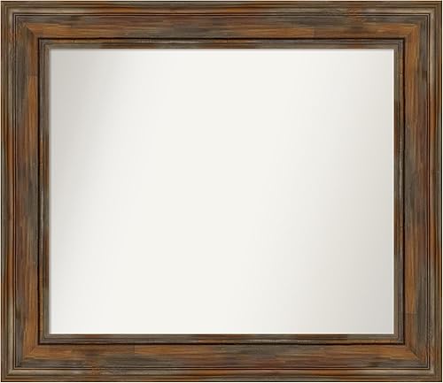 Amanti Art Brown Bathroom Mirror for Over Sink, 26x30 Custom Made Alexandria Rustic Brown Rectangle Vanity Mirror, Medium Country Rustic Wood Frame,