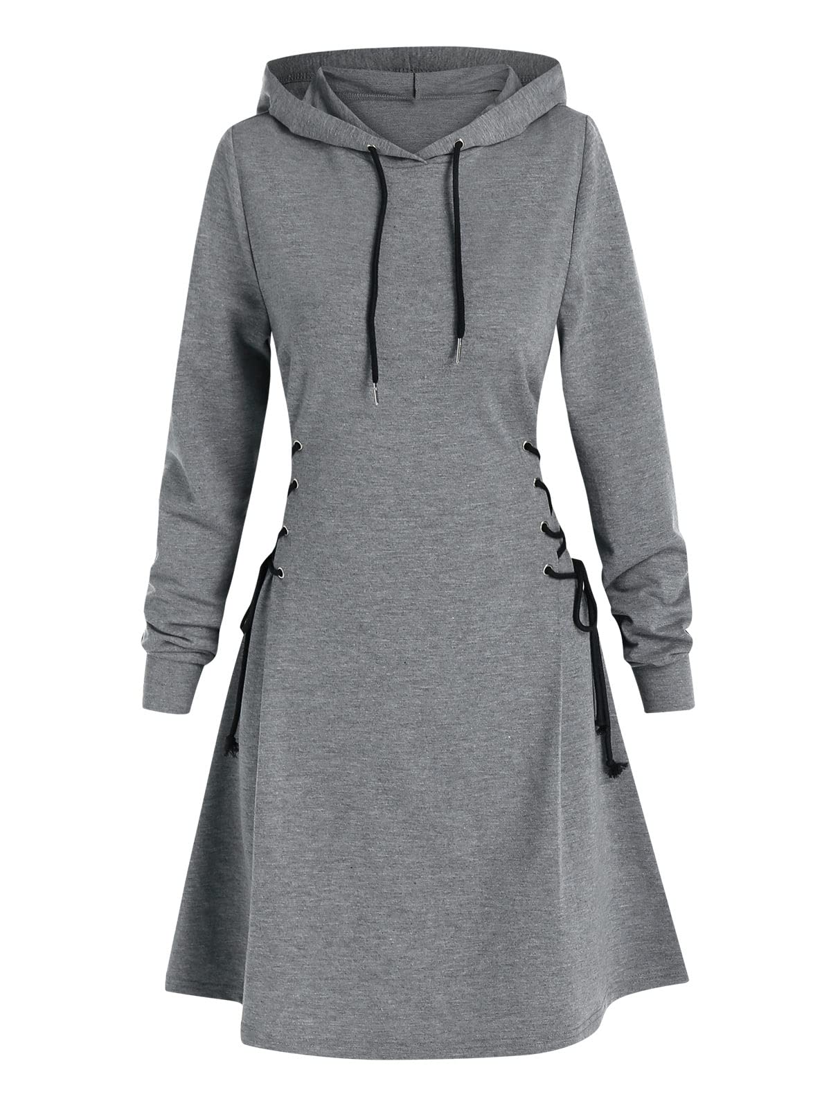 Casual Donne Manica Lunga Autunno Abito Coulisse Pizzo Mini Felpa Con Cappuccio Vestito Vestidos Femme Gotico Moda Streetwear