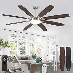 72 Inch Ceiling Fan With Light - 8 Blade DC Motor Fan With Remote & 2 Downrods