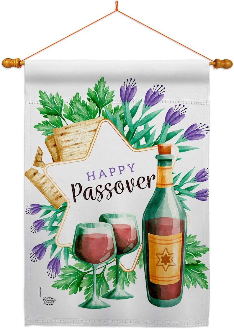 Happy Passover House Flag Religious Wine Celebration Festival Holiday Jewish Hanukkah David Small Decorative Gift Yard Banner Made In USA 28 X 40