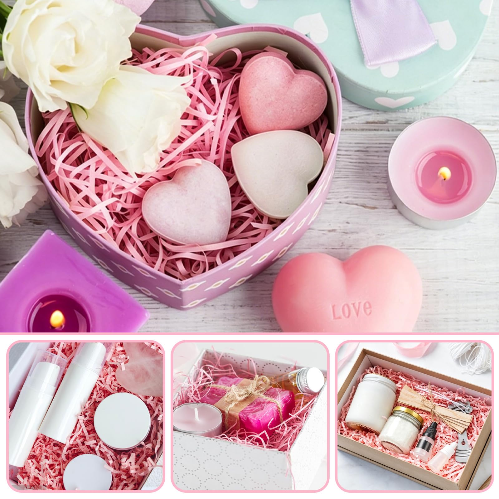 WOPPLXY Riempimento della scatola regalo della carta velina sminuzzata rosa 1.5KG | Carta velina sminuzzata per riempire cesti, champagne, bella carta velina sminuzzata per scatole regalo, cesti, imballaggi