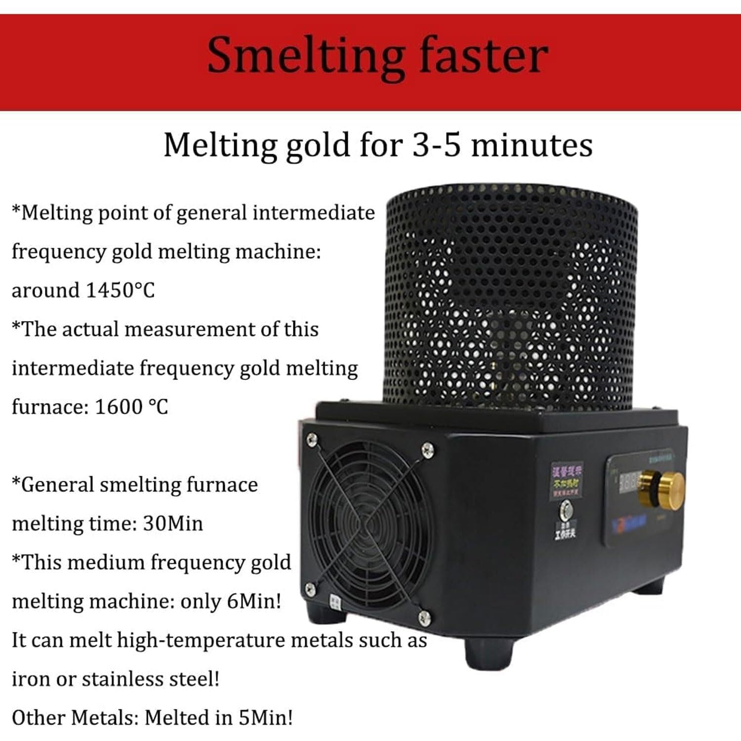Forno a induzione ad Alta Temperatura 1600℃, Macchina di Fusione a Media frequenza 8000W con crogiolo e Copertura Protettiva, Adatta per Oro, Argento, Rame, Alluminio e Metalli (5kg)
