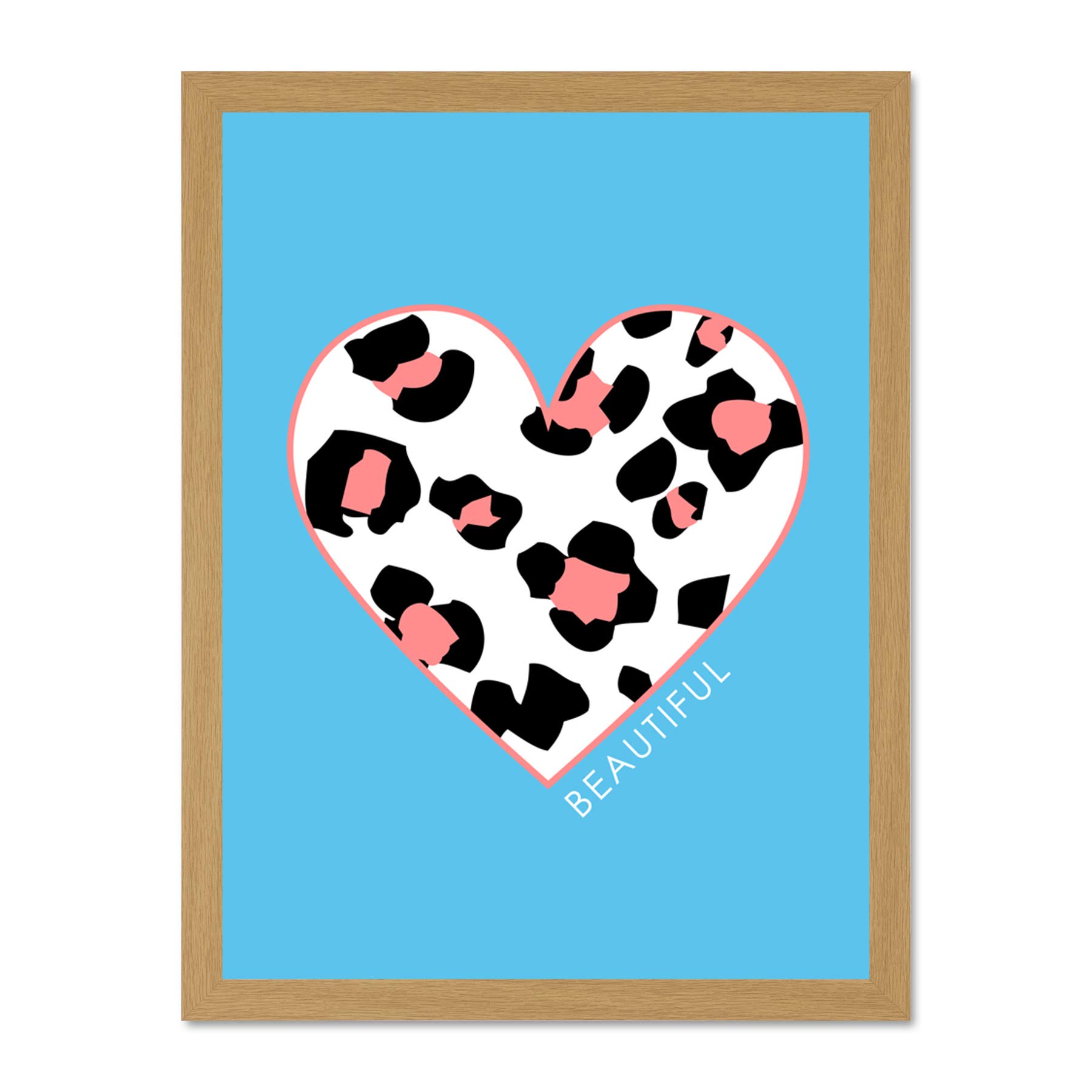 Wee Blue Coo Leopard Coral And Blue Beautiful Large Light Oak Framed Art Print Wall Poster 18x24 inch