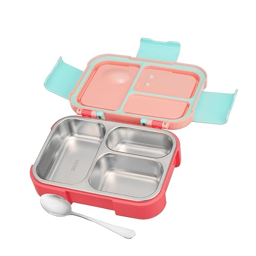 Trueware Galaxy 3 304 Stainless Steel PU Insulated Lunch Box with Three Compartment BPA Free, Food Grade Ideal for School, Picnic, Office & Outdoor - 520ml