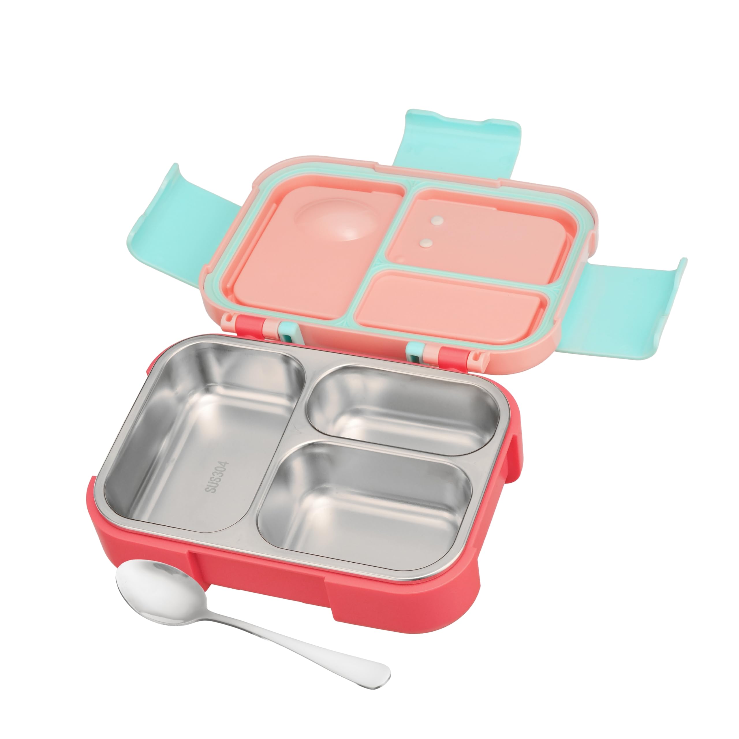 Trueware Galaxy 3 304 Stainless Steel PU Insulated Lunch Box with Three Compartment BPA Free, Food Grade Ideal for School, Picnic, Office & Outdoor - 520ml-image-4