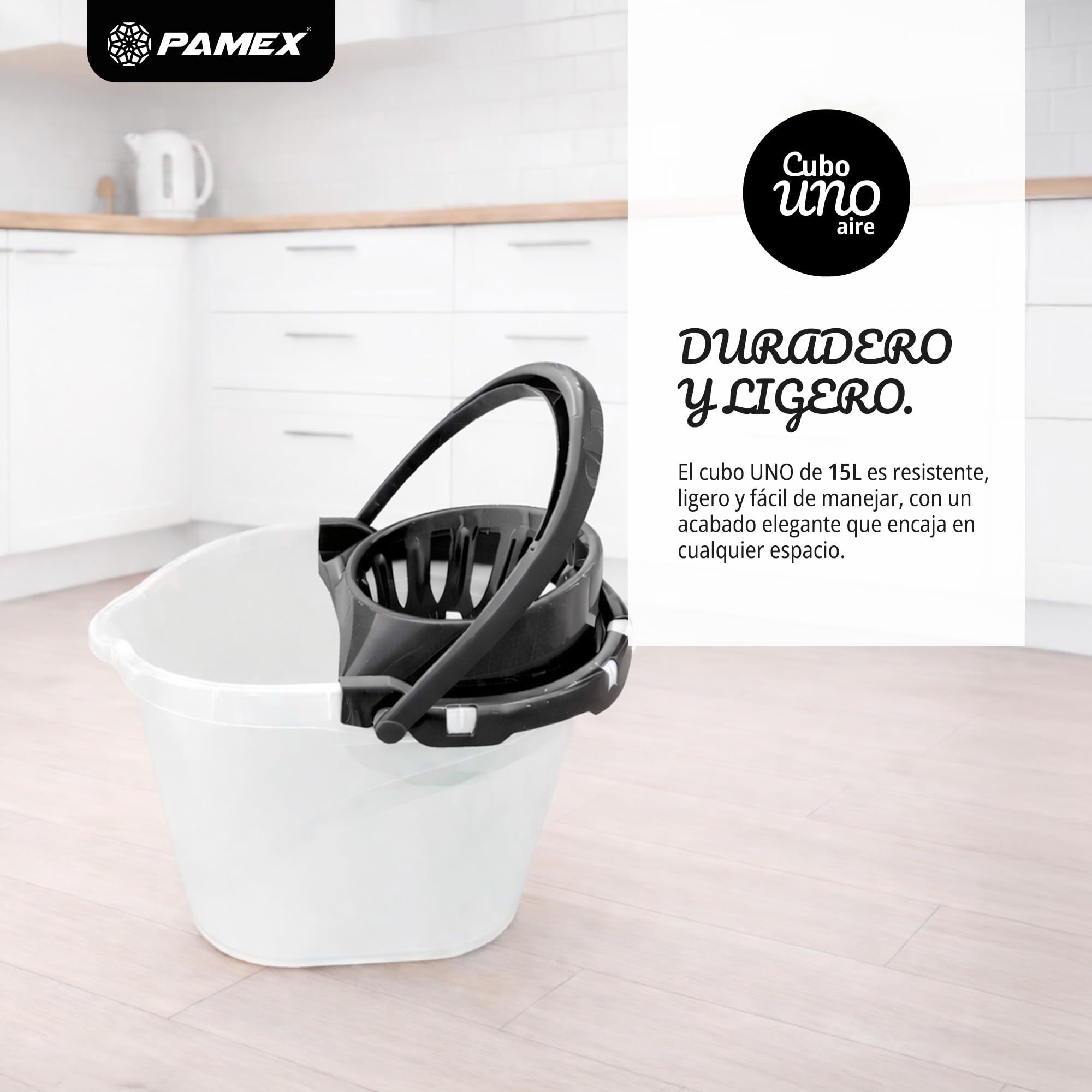 Pamex - Cubo 15L Aire con Escurridor - 12 Unidades (Negro)
