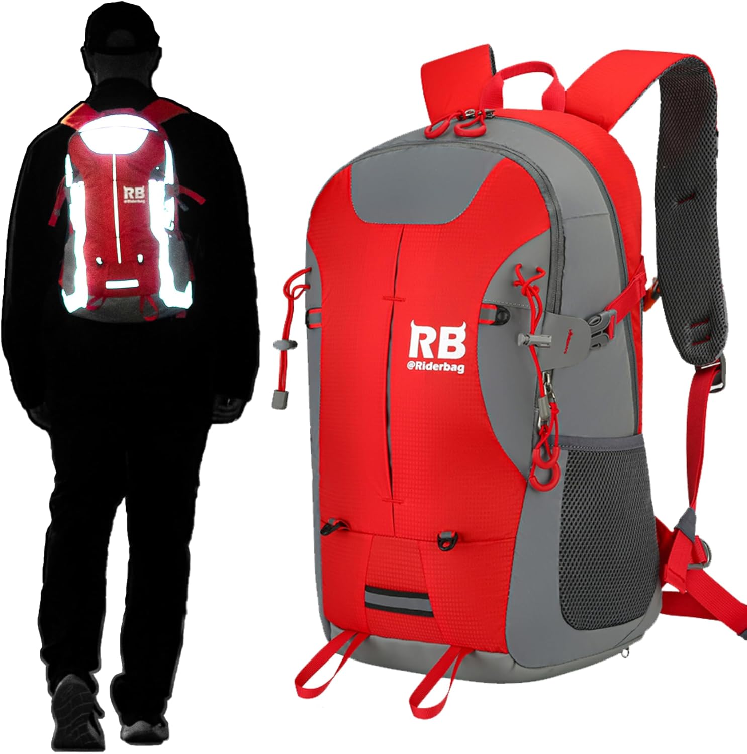 Reflective Motorcycle Backpack Hi Viz EDC Commuter Bag (red)