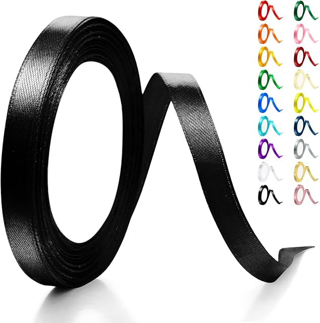 Artcut Ribbon, Black Ribbon, 10MM × 22M Ribbons for Crafting, Ribbons for Gift Wrapping, Ribbon for Balloons, Sewing, Hair Ribbon, Satin Ribbon Cake Ribbon, Thin Ribbon for Valentine's Day