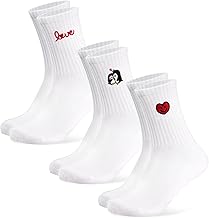 Funny Socks for Girlfriend or Couple, Pack of 3 Pairs of Cotton Sports Socks with Heart Pattern, Tennis Socks, Valentine's Day Gift