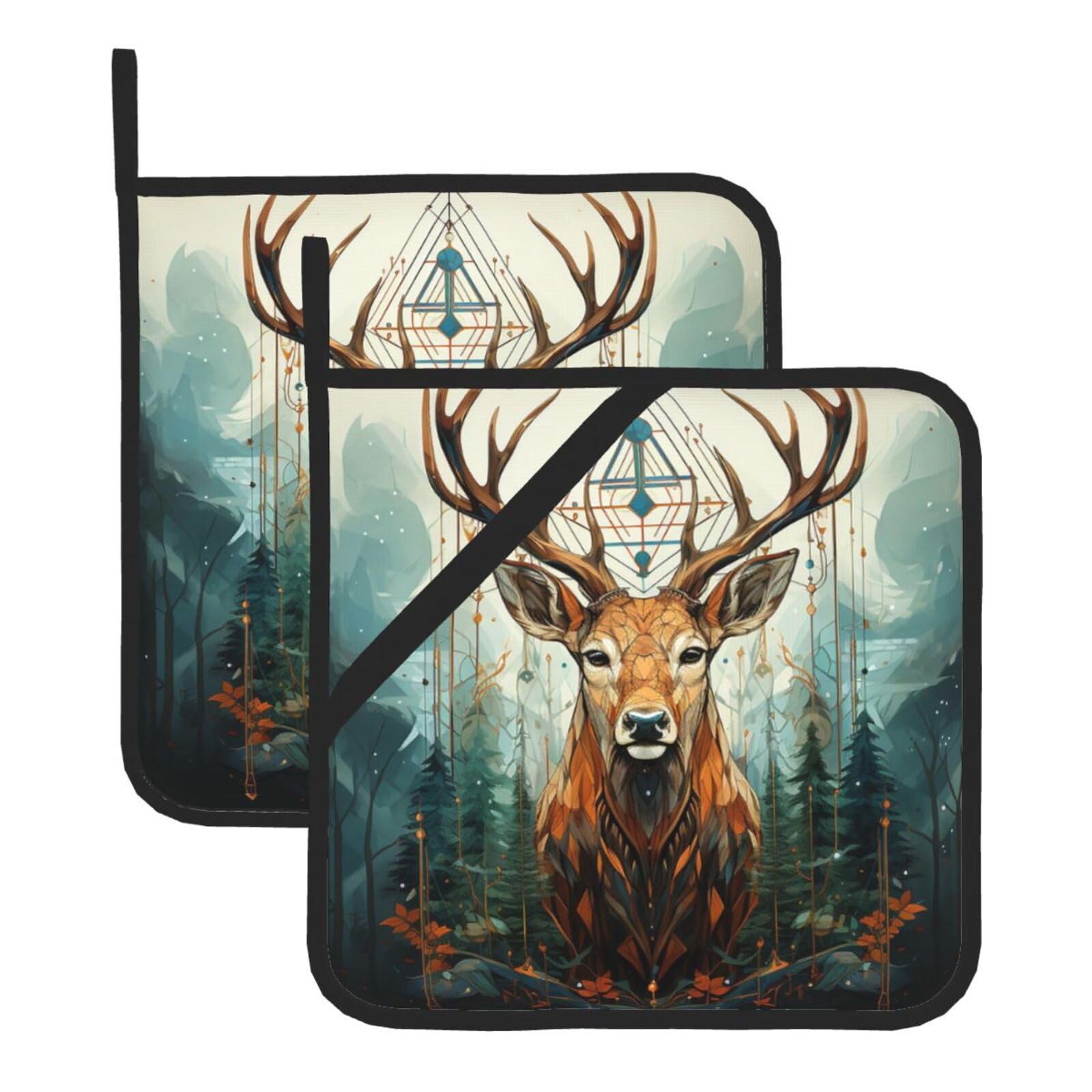 Pot Holders for Kitchen Heat Resistant Hot Pads Hunting Arrows Deer Potholders Set of 2 Trivets Non Slip Cotton Lining Home Kitchen Oven Hot Pads for Cooking Baking BBQ Kitchen Accessories