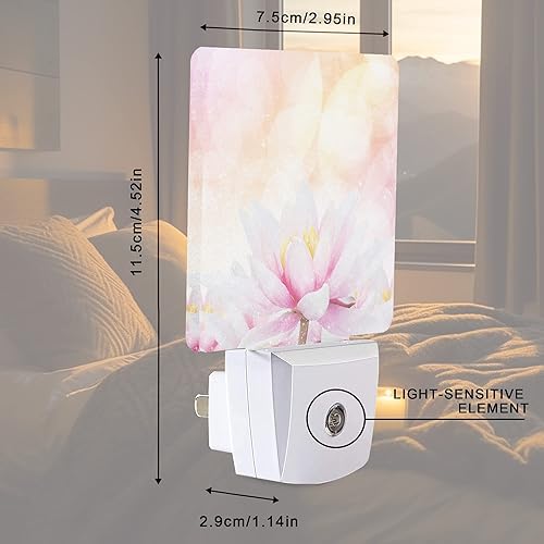 Miniatura 4 de Luz nocturna de loto de lirio de agua rosa, luces nocturnas LED enchufables, lámpara de noche con sensor automático, lámpara de anochecer a