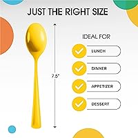 Vista 2 de Exquisite Cucharas de plástico amarillas, 50 piezas, cucharas amarillas, utensilios desechables, juego de cubiertos de plástico resistente