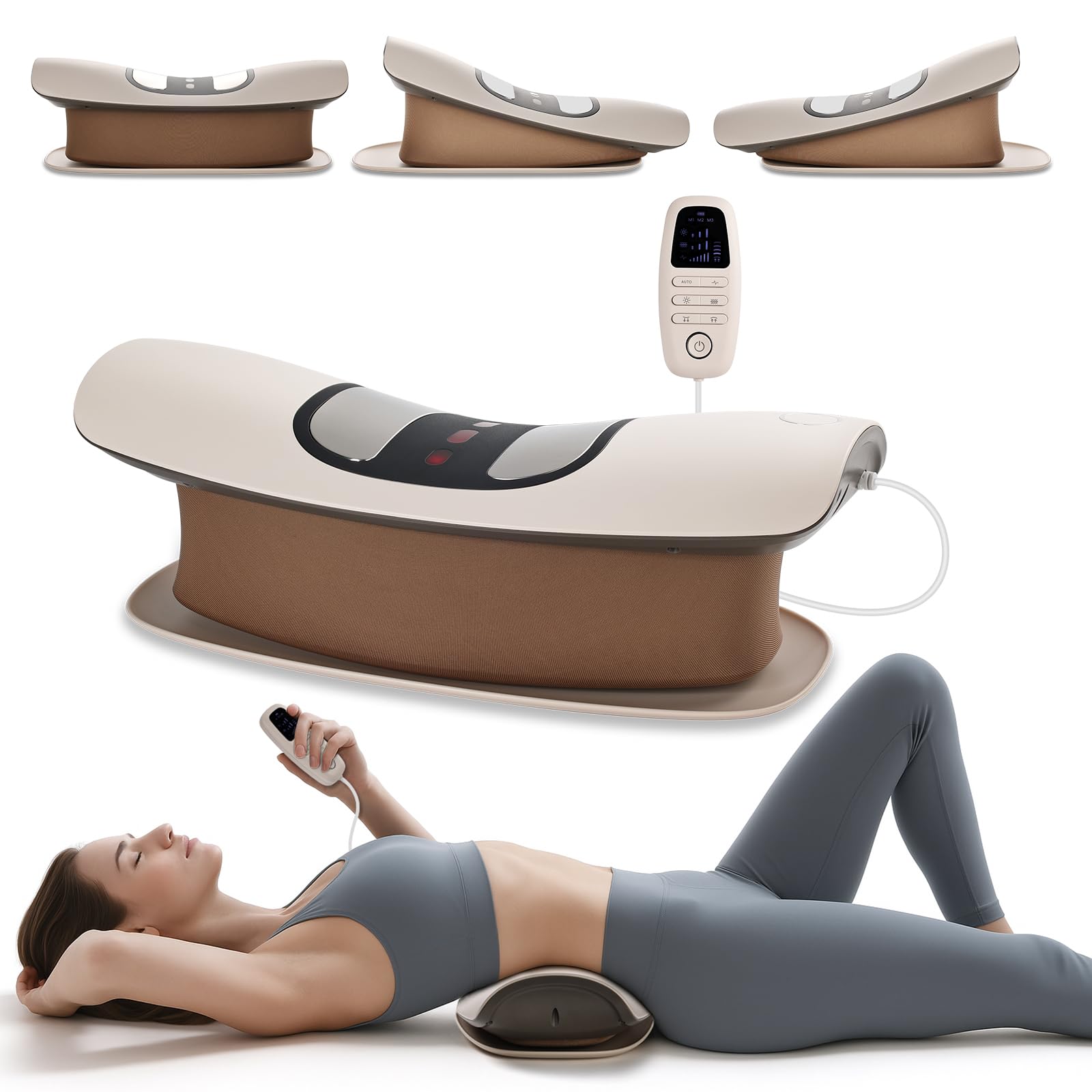 Elektrischer Rückenstrecker mit Vibration & Wärme | Höhenverstellbare Rückenstütze zur Anhebung & Stretching, Taillenpolster für Zuhause, Büro, Yoga & Fitness