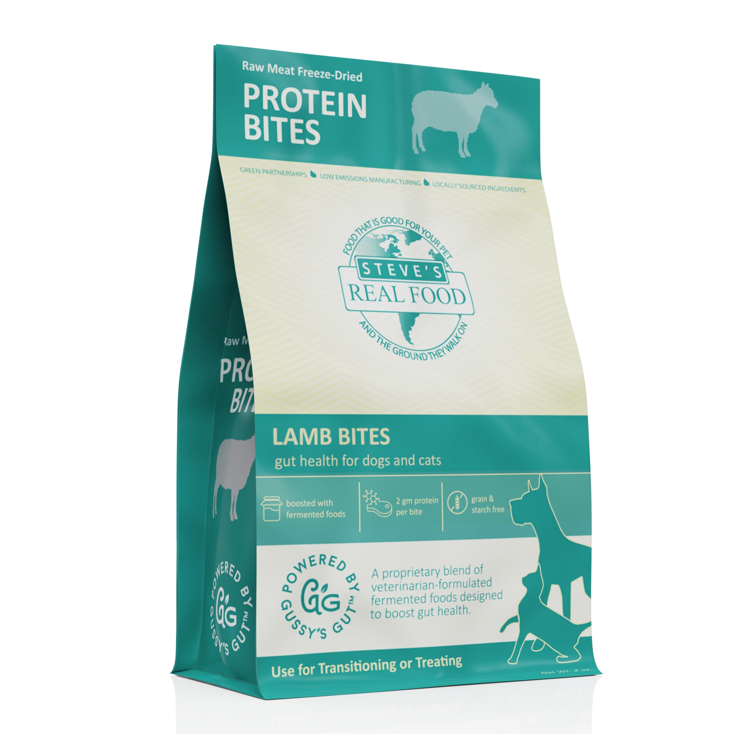 Steve's Real Food Protein Bites Gut Health Treats - Freeze-Dried Pet Treats for Cats and Dogs - Lamb Recipe - 4 oz