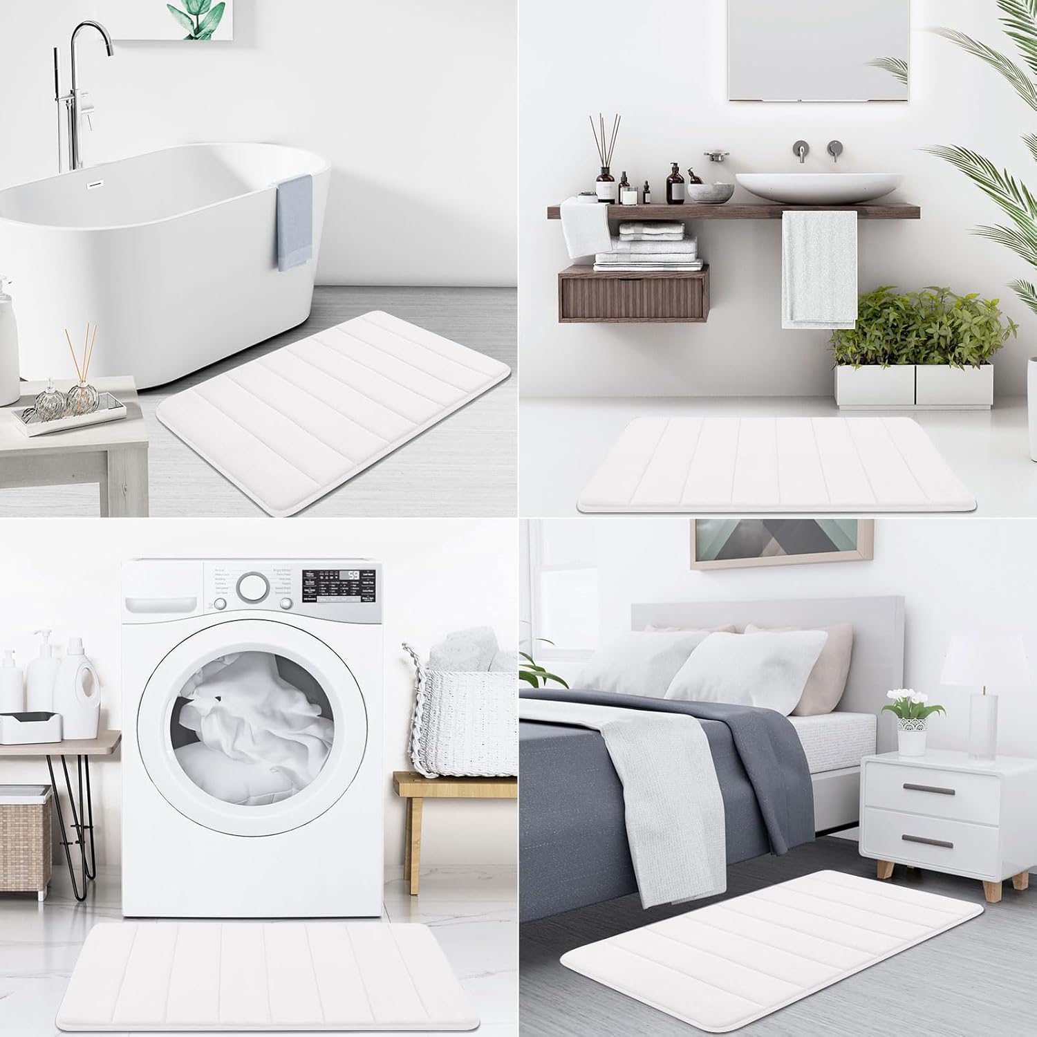 Buganda Memory Foam Bath Mat, 30" x 20", Ultra Soft and Non-Slip Bathroom Rugs, Water Absorbent and Machine Washable Bath Rug for Bathroom, Shower, and Tub, White