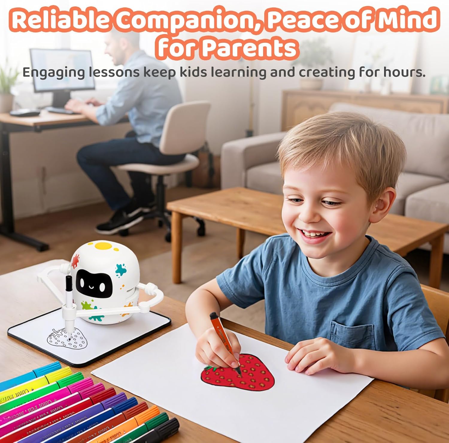 MeWaii Drawing Robot for Kids with 150 Cards, Smart Painting Robot Educational Machine/Learning Magic Robot for Kids, Includes Erasable Board & 12 Crayons, Birthday Gift Robot Toy for Boys Girls 8-12 - Image 4