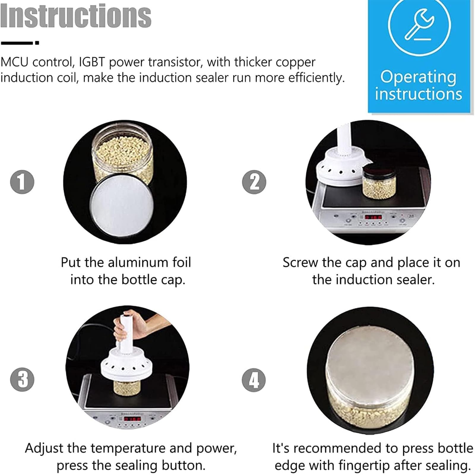 Sellador de botellas de inducción, sellador térmico de aluminio de mano con función de conteo, protección contra sobrecalentamiento, ajustable 0,8 KW-1,2 KW, para botellas de plástico y vidrio