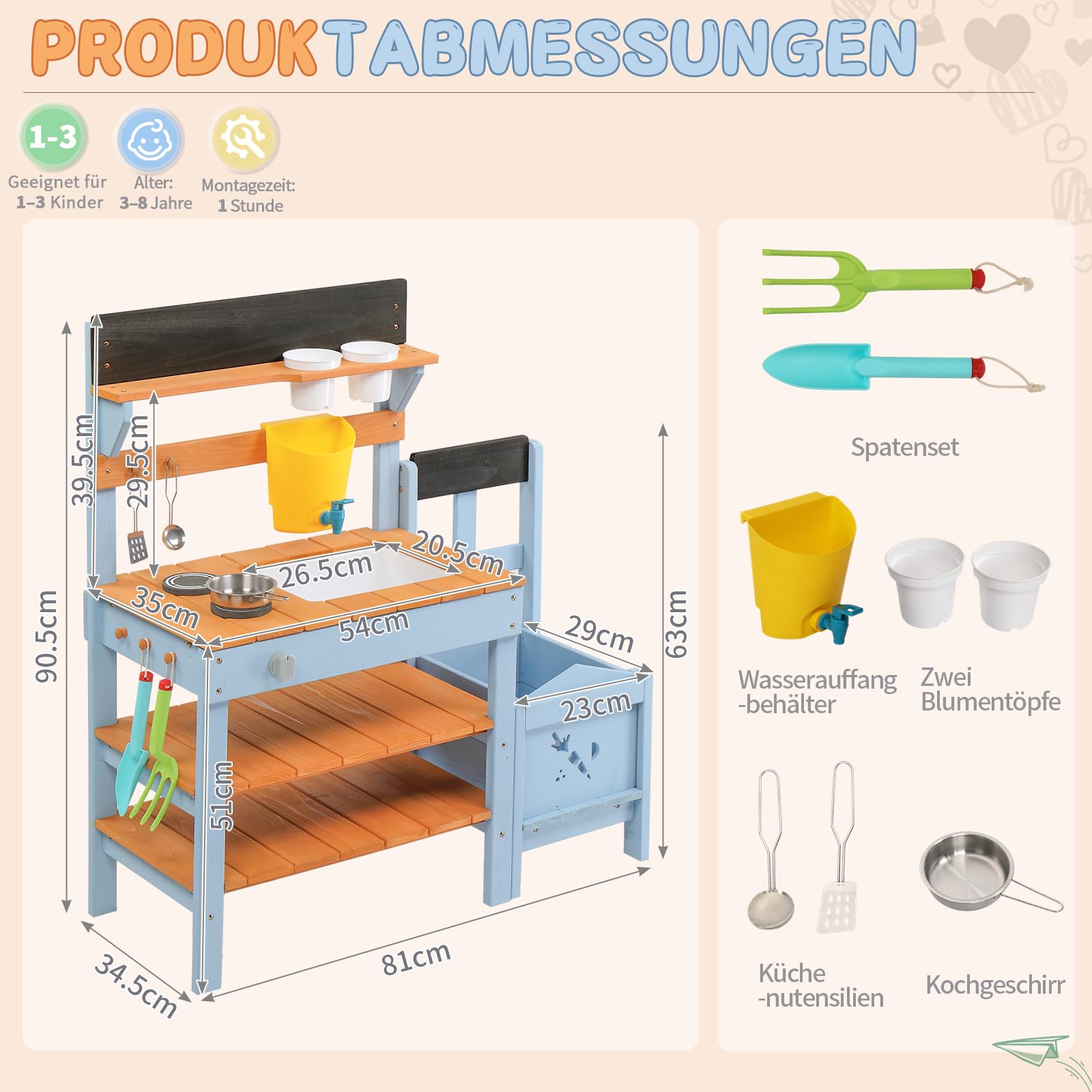 LEADZM Matschküche Kinder Outdoor Kinder mit Pflanzkasten, Spüle, Herd