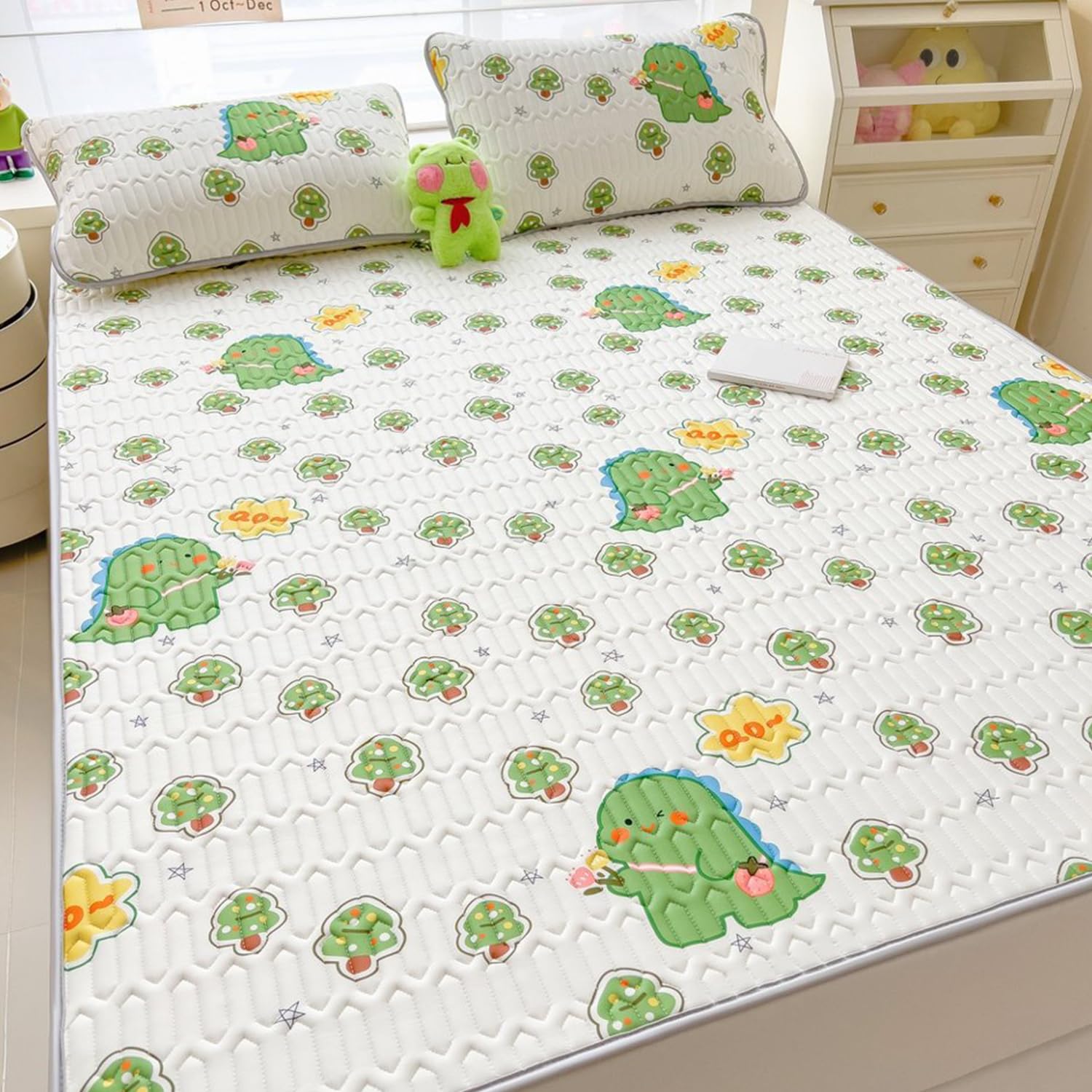 LDLCYCN ,E,150 * 200cm/QUEEN, Cooling Mattress Pad Cover with 4 Elastic Band Latex Quilted Mattress Cover