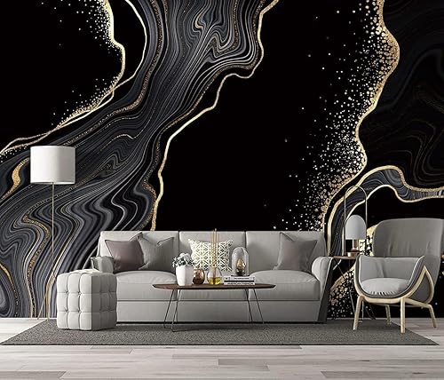 Mural de papel tapiz de línea de oro negro, elegante y sencillo, gran fondo 3D, diseño de interiores de alta calidad, calcomanía de pared para sala