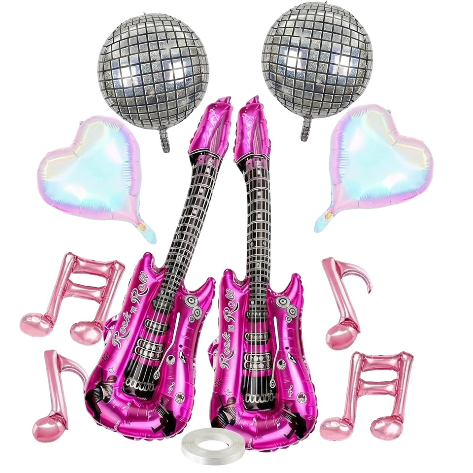 Disco Ball Balloons, Set of 10 Pink Purple Sonic Balloons, Iridescent Music Note Party Decorations, Retro Disco Party Supplies for 70s 80s Theme Events