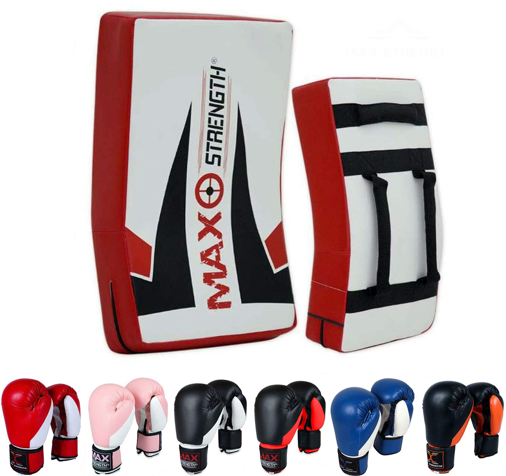 MAXSTRENGTH Rękawice bokserskie uderzające zestaw tarcza hak i dżab dziurkowanie cel trening kickshield dziurkowanie torby klocki MMA (różowy/biały, 237 ml)