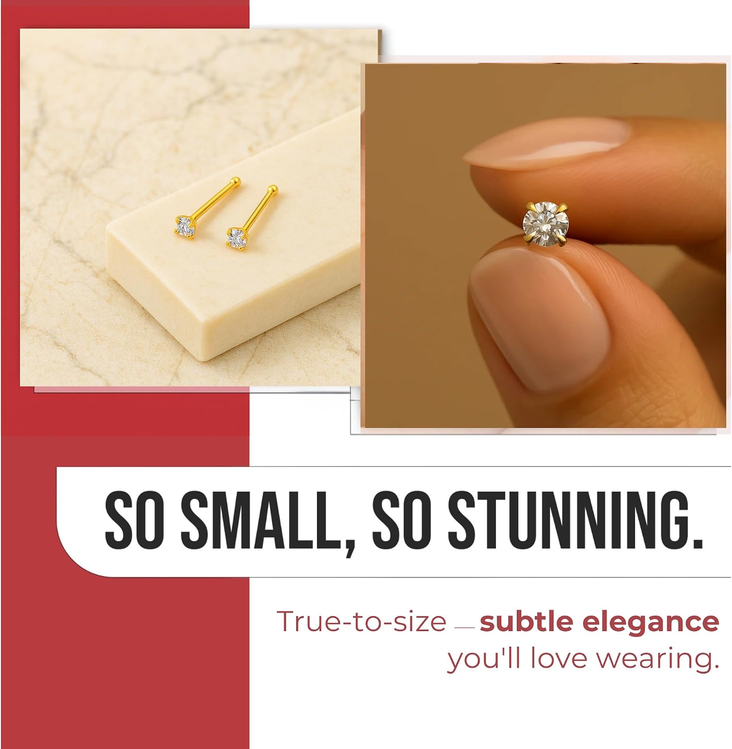 14K Solid Gold Round Cz Gemstone Top on 22 Gauge Ball End Nose Stud- Tiny Nose Ring- Gold Nose Piercing Body Jewelry