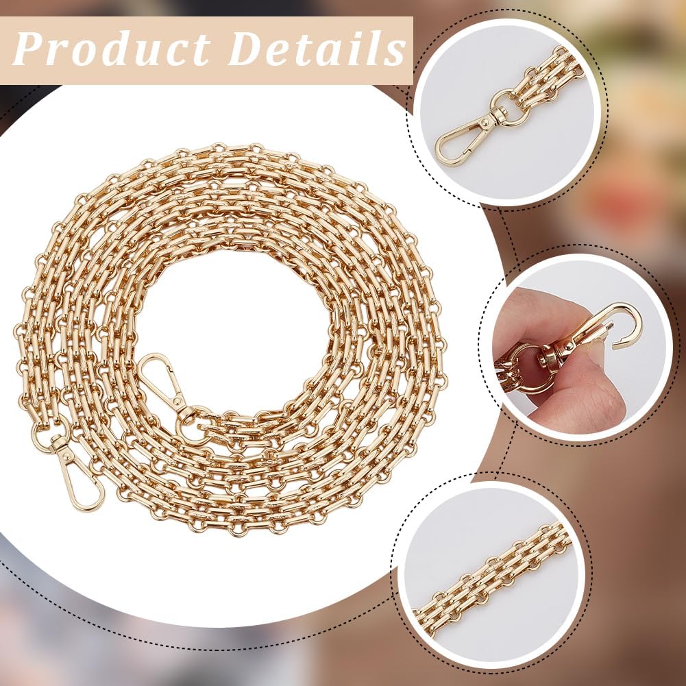 Beebeecraft Purse Chain Strap Golden Metal Bag Replacement Chain Wide Thick Crossbody with Swivel Clasps for Handbag DIY 120cm