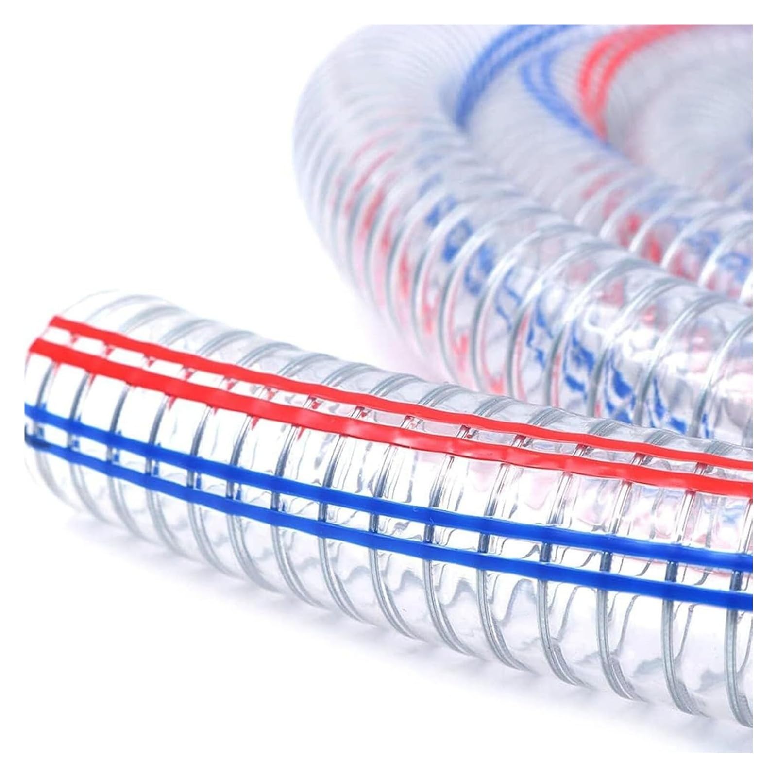 Manguera de alambre de acero del Pvc, Manguera de vinilo alta presión, diámetro interior 32MM, transparente, 1M longitud con 2 abrazaderas for baja(Wall Thickness 5mm)