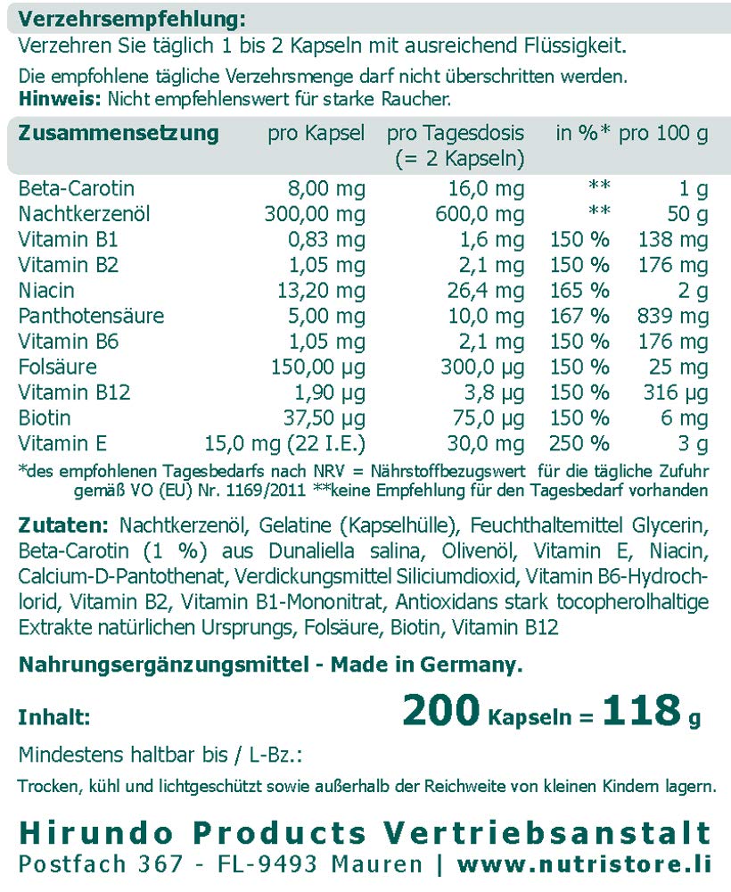 Carotin Bräunungskapseln 200 Stk. - pro Kapsel 8 mg Beta-Carotin + 300 mg Nachtkerzenöl