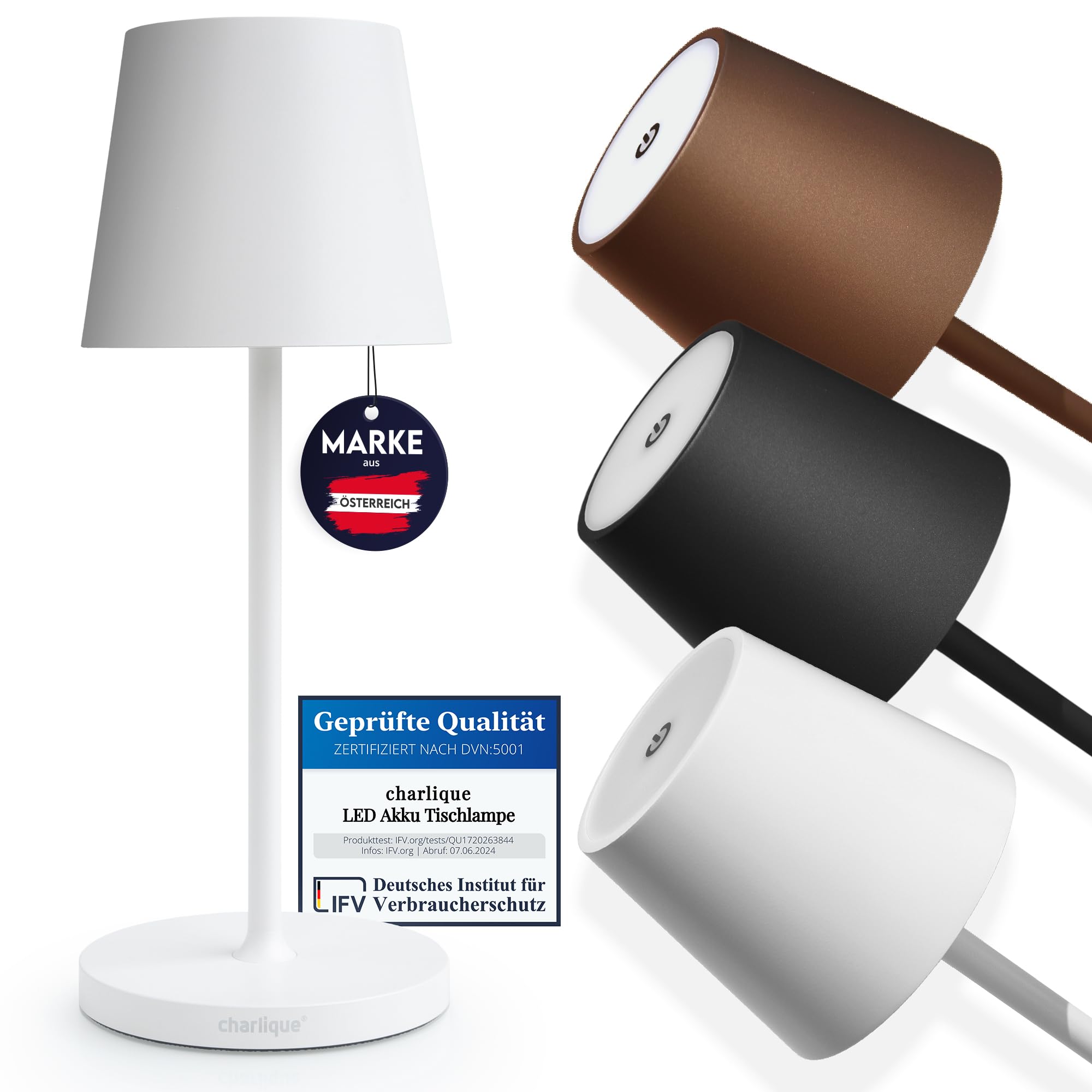 charlique® Dinner Light mini - Lámpara de mesa LED portatil en color blanco, regulable intensidad, con batería superpotente y recargable, para interior y exterior