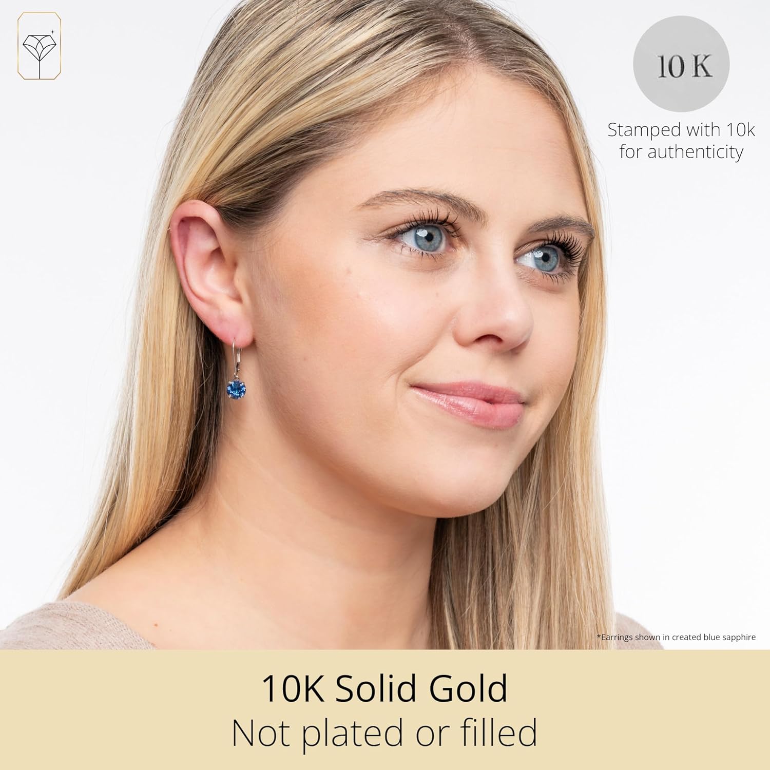 Solid 10K White Gold Gemstone Earrings for Women | Birthstone Dangle Earrings with Leverbacks | 8mm Round Hypoallergenic Gemstone Drop Dangling Earring by MAX + STONE - Image 2