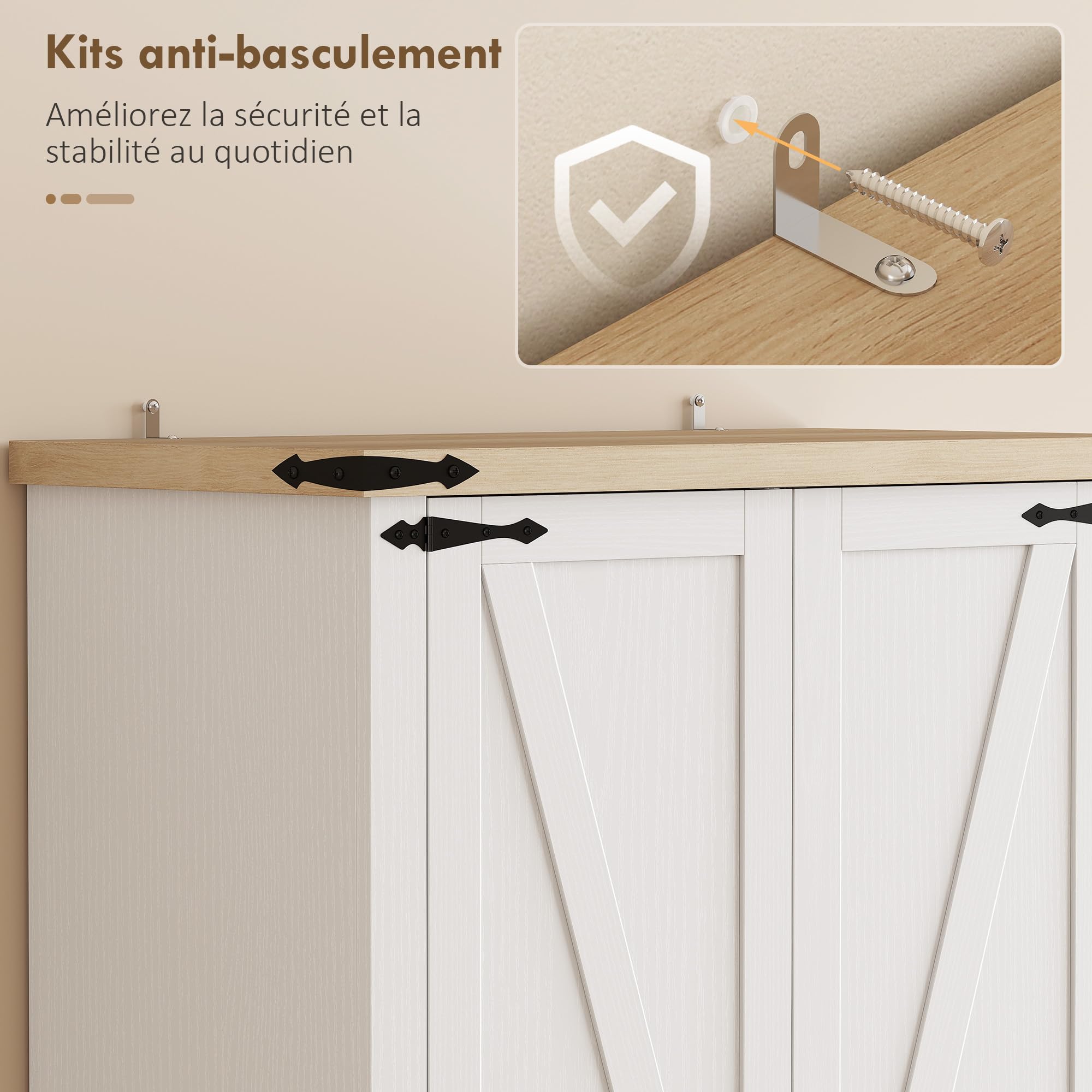 HOMCOM Buffet Haut Cuisine Vaisselier 2 Portes, 76 x 40 x 180 cm Blanc | Armoire de Rangement, 2 Tiroirs Silencieux, Étagères Réglables, Meuble de Rangement Rustique, Salon, Salle à Manger