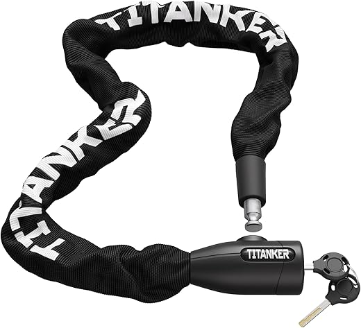 Titanker Bike Chain Lock, Security Anti-Theft Bike Lock Chain Bicycle Chain Lock Bike Locks for Bike, Motorcycle, Bicycle, Door, Gate, Fence, Grill (6mm, 8mm, 10mm Thick Chain) (Black-10mm Chain)