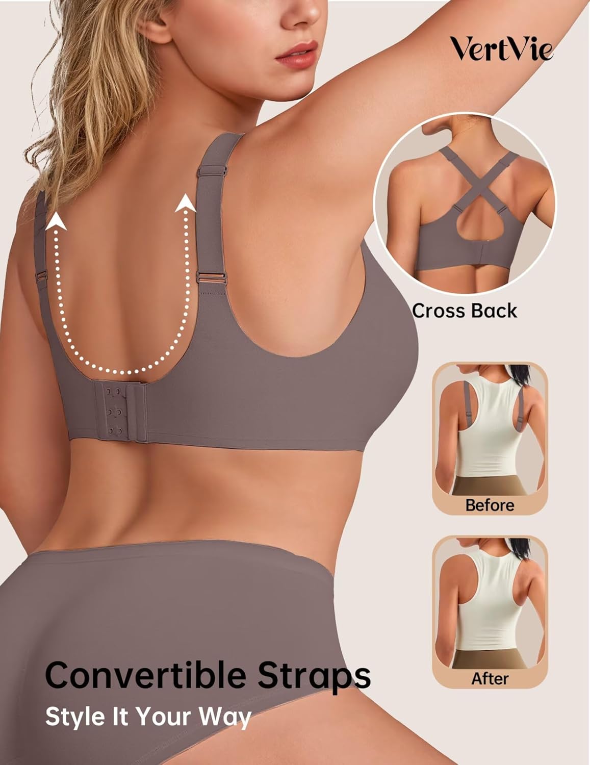 Vertvie Wireless Bras for Women No Underwire Supportive Mesh Crossover Bra Seamless Push Up Full Coverage Everyday Bralettes - Image 3