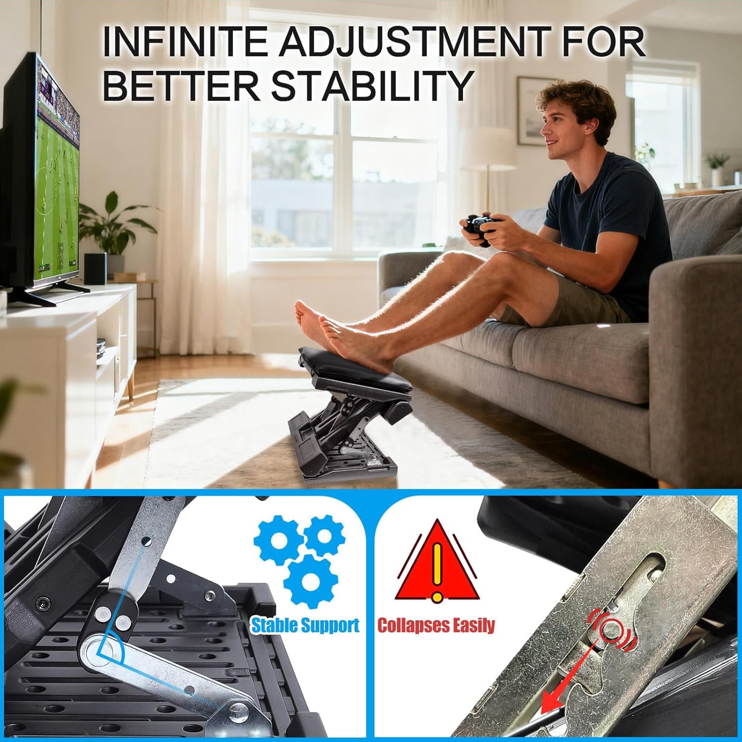 Fußstütze Schreibtisch Stufenlos Verstellbar, Fußablage Fußhocker mit Massage Ergonomisch Höhe Winkel Einstellbar für Büro Zuhause (Schwarz)