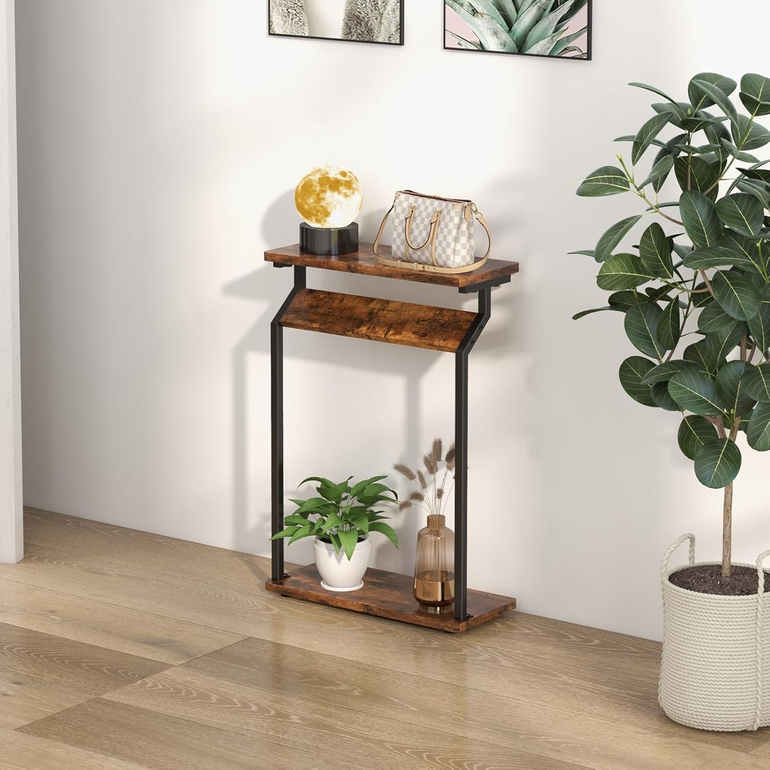 Livofloral Narrow Side Table for Small Spaces, End Table for Couch, Slim Couch Tray Tables, Skinny Thin End Tables for Living Room, Bedroom, Rustic Brown