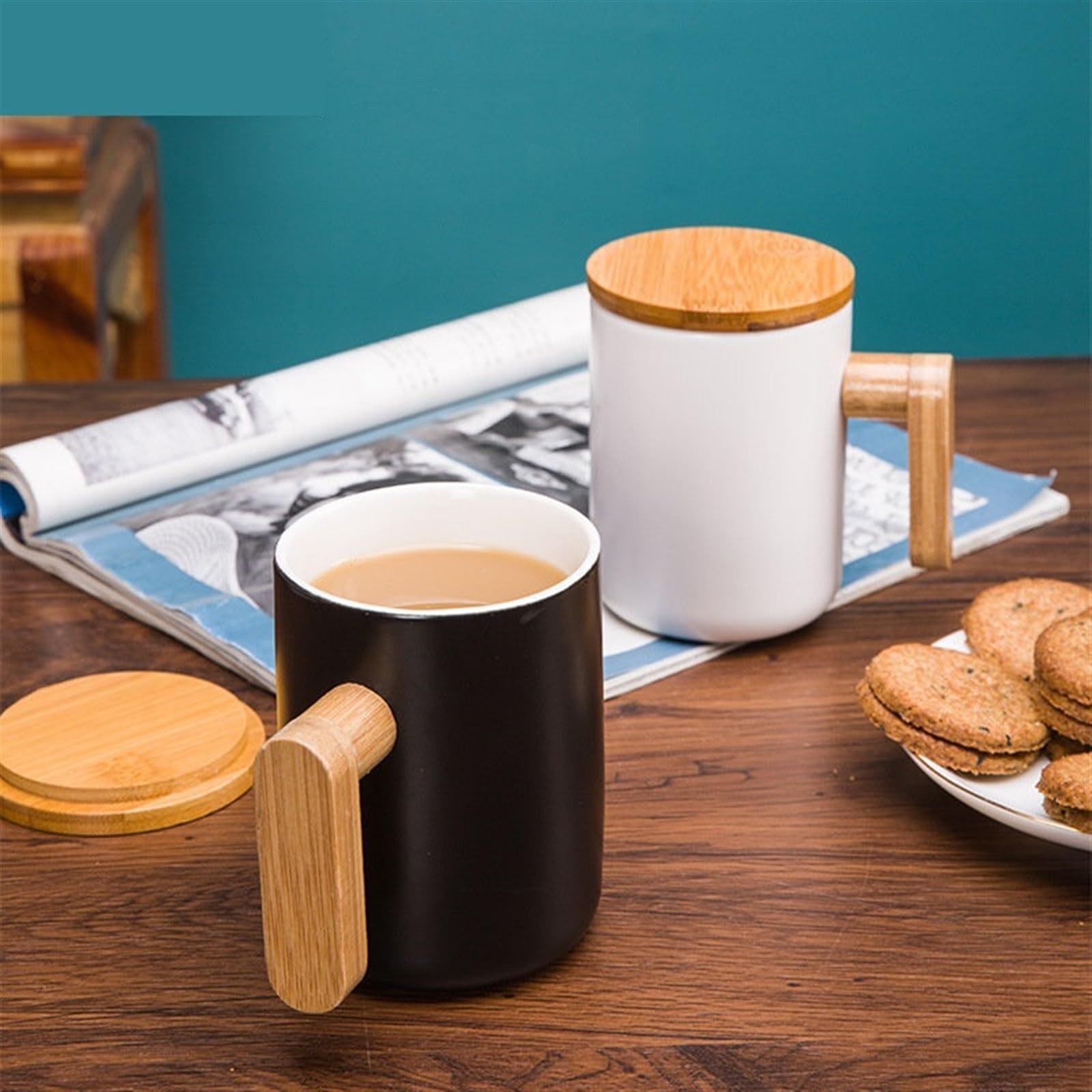HARAY Tazas Tazas Tazas de café de cerámica Creativas de 380ml con asa y Tapa, Taza de café for el hogar y la Oficina, Taza de Agua Caliente Taza de café (Color : Negro)