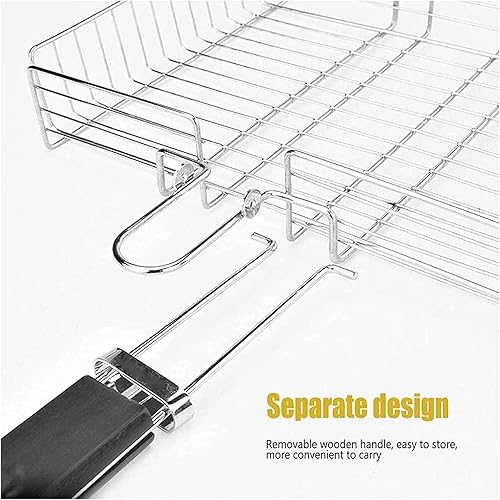 Miniatura 6 de Parrilla de carbón para barbacoa, parrilla portátil, cesta grande, acero inoxidable, parrilla, verduras, pescados, camarones, parrilla de carbón