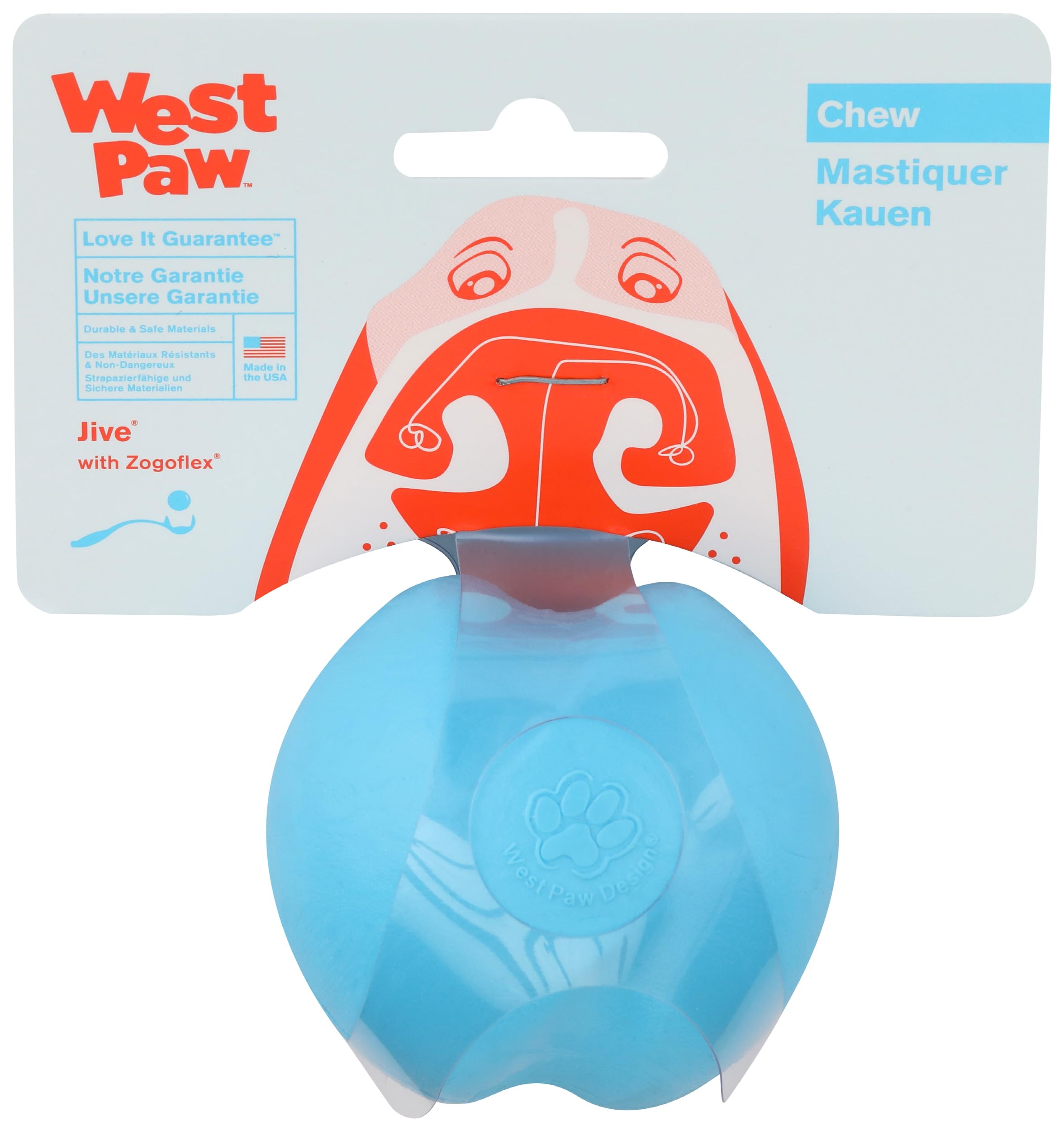WEST PAW Zogoflex Jive Ball Dog Chew Toy – Bouncing Toys for Dogs, Fetch, Catch, Chewing, Play – Floatable, Recyclable Balls – Latex-Free, Non-Toxic, Dishwasher Safe Dog Toy (Aqua, Small) Small Aqua