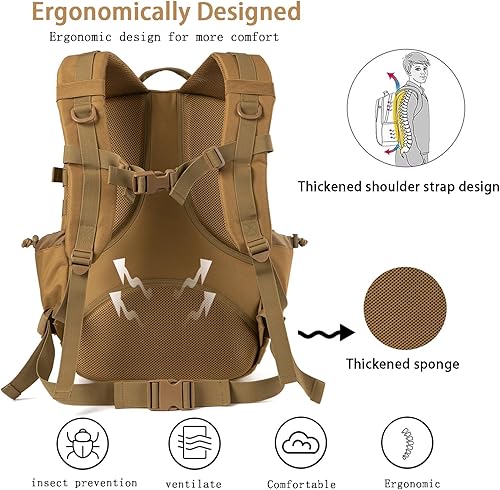 Miniatura 3 de Mochilas tácticas militares 45L ejército 3 días paquete de asalto 3 días Bug Out bolsa de trekking mochila con sistema Molle, Marrón, Mochilas