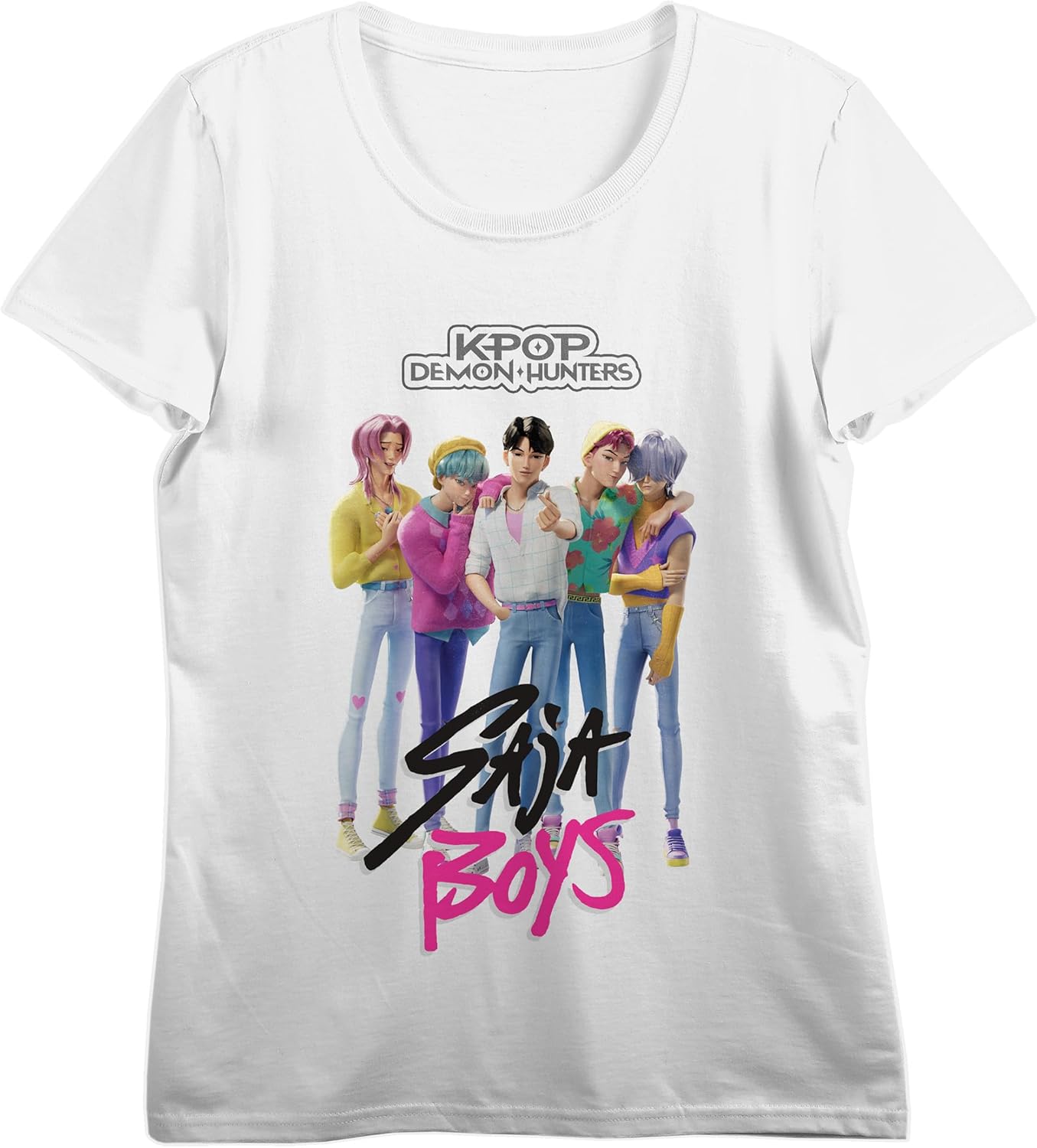 Kpop Demon Hunters Saja Boys Women's White Crew Neck Short Sleeve Tee