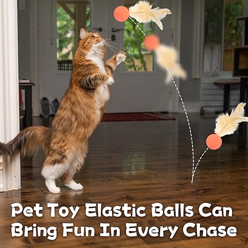 Miniatura 6 de 6 bolas de cartón para gatos con campana y 3 juguetes de bola de plumas para gato, juego interactivo resistente a desgarros para jugar en interiores