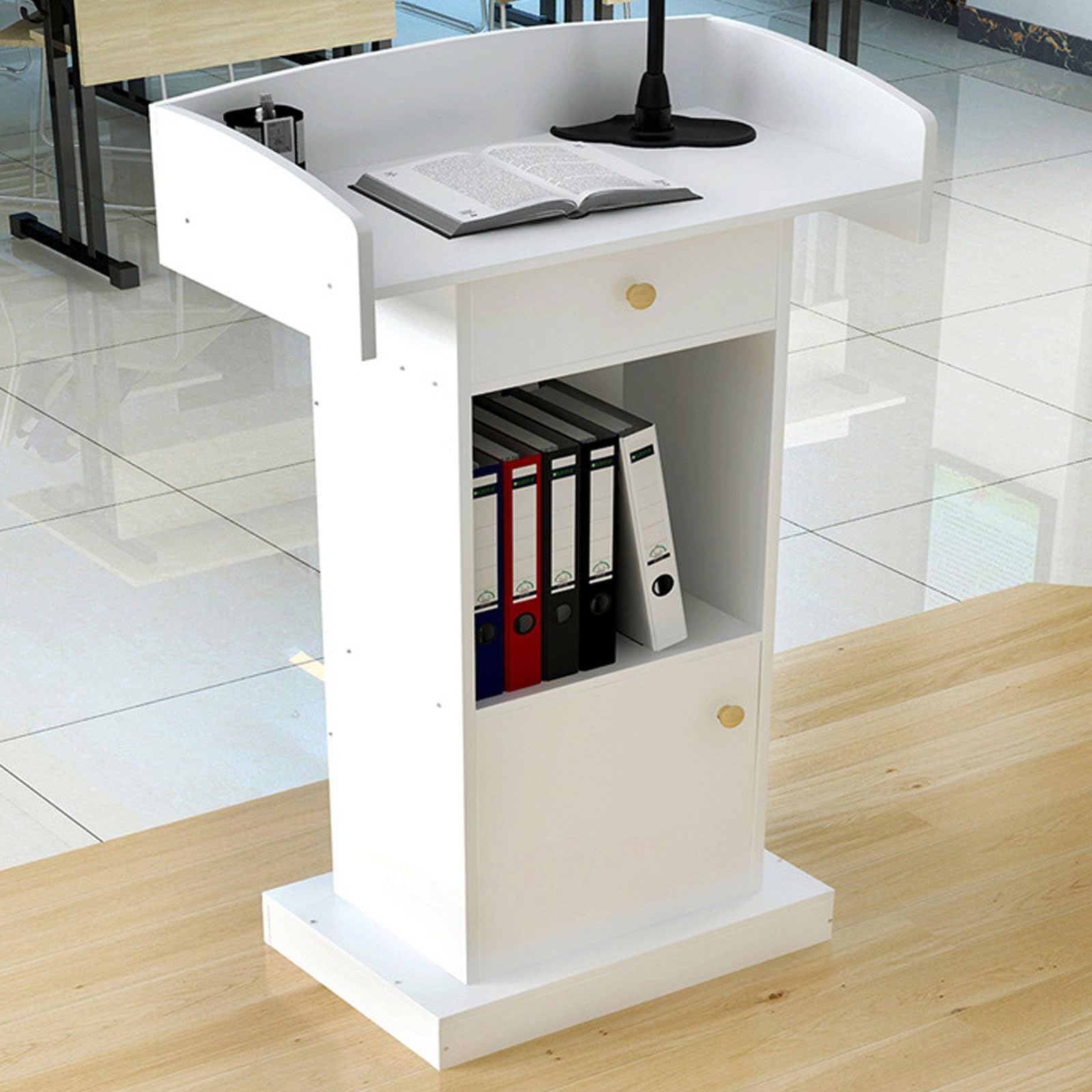 Podio in Legno Leggio con Cassetto,pulpito per Conferenze Robusto E Durevole, Pulpiti da Chiesa Portatili Podio per Chiese, Aule, Seminari, caffè, Matrimoni (Color : White)
