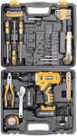 MasterSpec 47Pcs 12V Cordless Drill Driver & Household Hand Tool Kit with 2 x 1500mAh Batteries, Carry Case, 3/8" Keyless Chuck, 18+1 Torque & 2-Speed, LED Work Light for Home DIY, Furniture Assembly