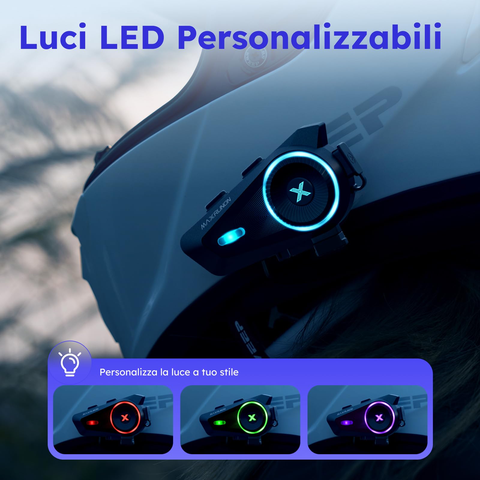 D10, cuffie Bluetooth per moto, citofono a 4 piloti, sistema di comunicazione del casco, V5.4, cancellazione del rumore ENC, controllo vocale AI, multitasking audio, radio FM, IPX7, adatto